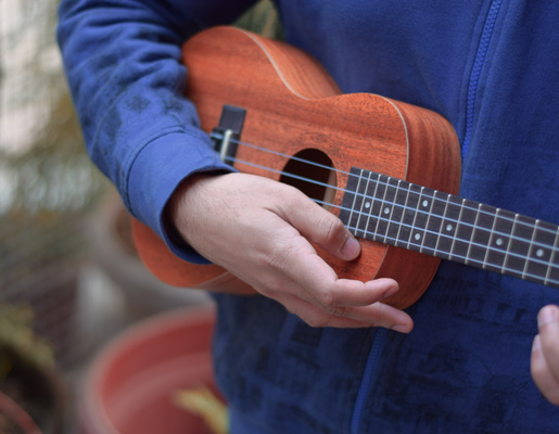 Person Playing Brown Ukulele
